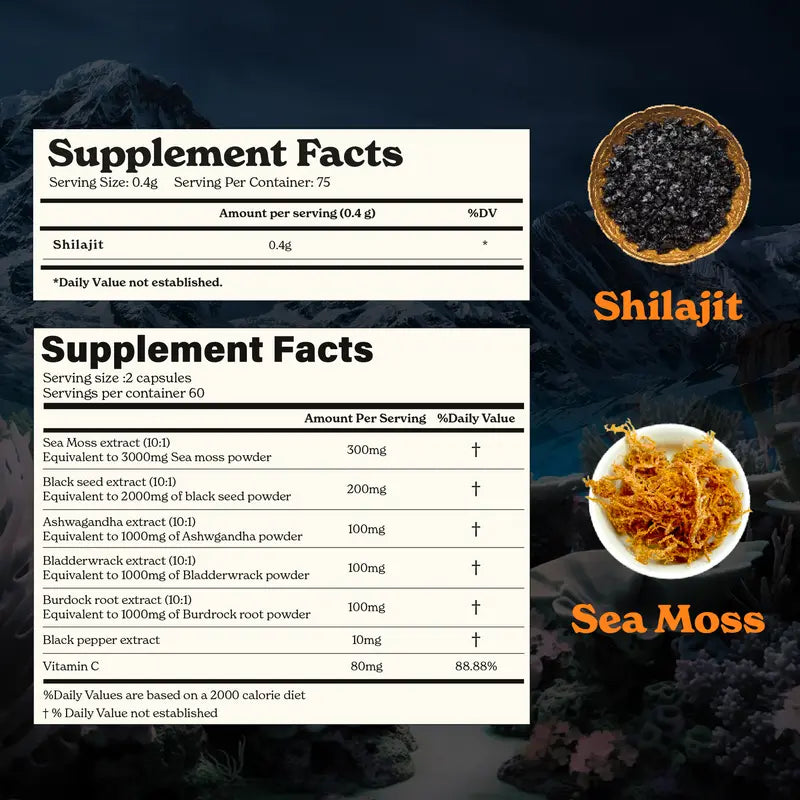 Himalayan Shilajit Sea Moss, Ashwagandha, Black Pepper