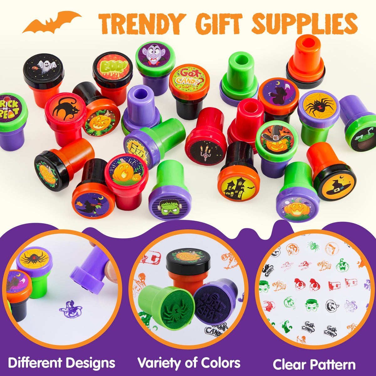Spook-tacular 50 Piece Halloween Assorted Stamps - Perfect for Kids' Parties and Trick or Treat Goodies!