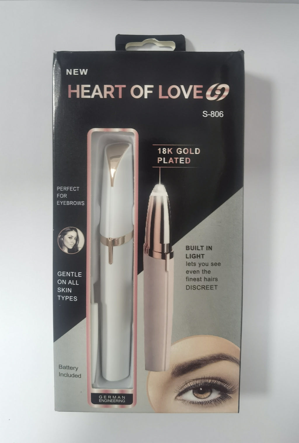 Portable eyebrow trimmer with LED light showing the compact grooming device