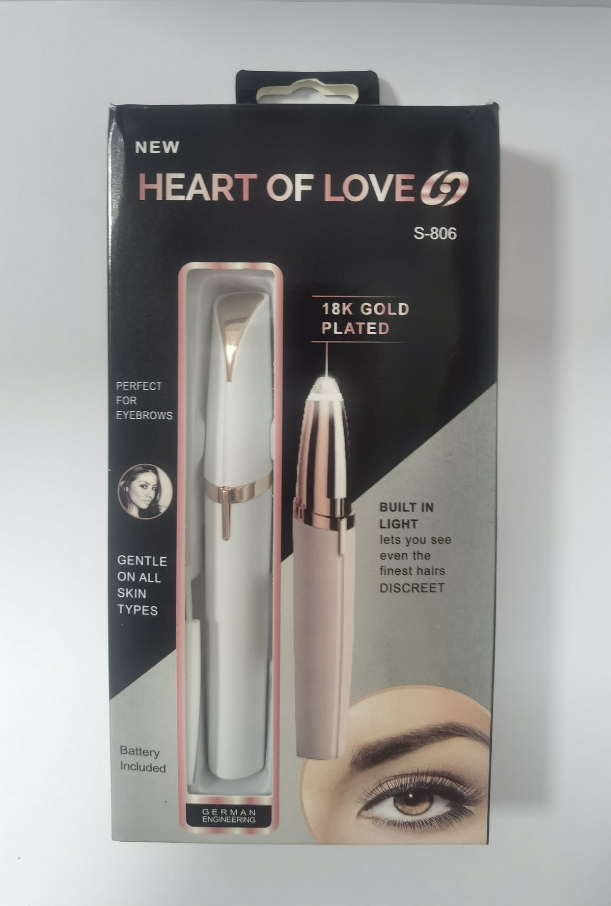 Portable eyebrow trimmer with LED light showing the compact grooming device