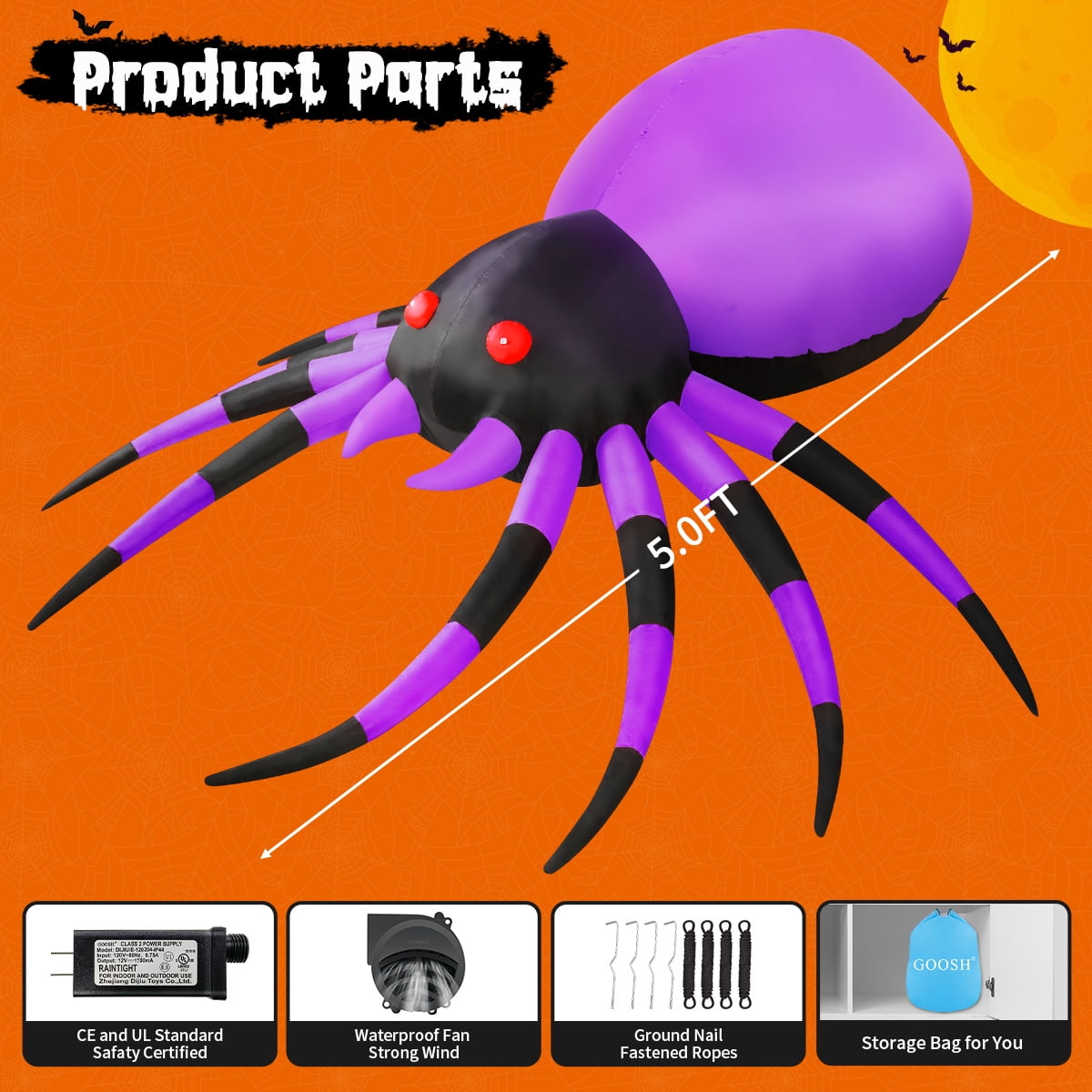 Spook Up Your Halloween with Our 5 FT LED Spider Inflatable – Perfect for Outdoor Fun and Festive Celebrations!