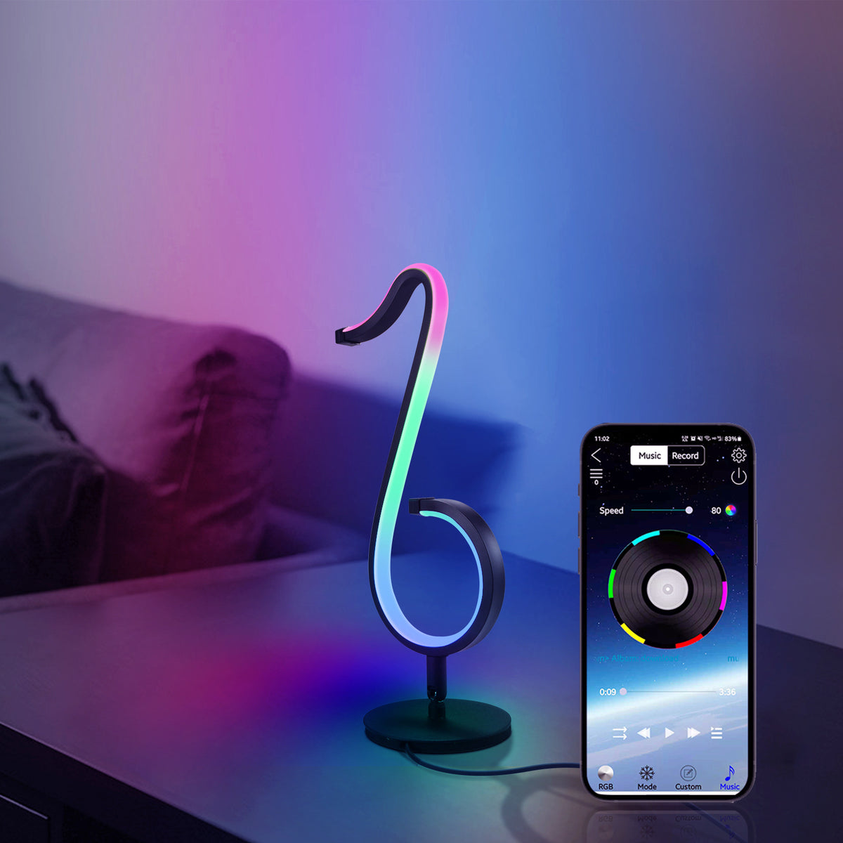 Smart LED night light with app control showing its lighting design