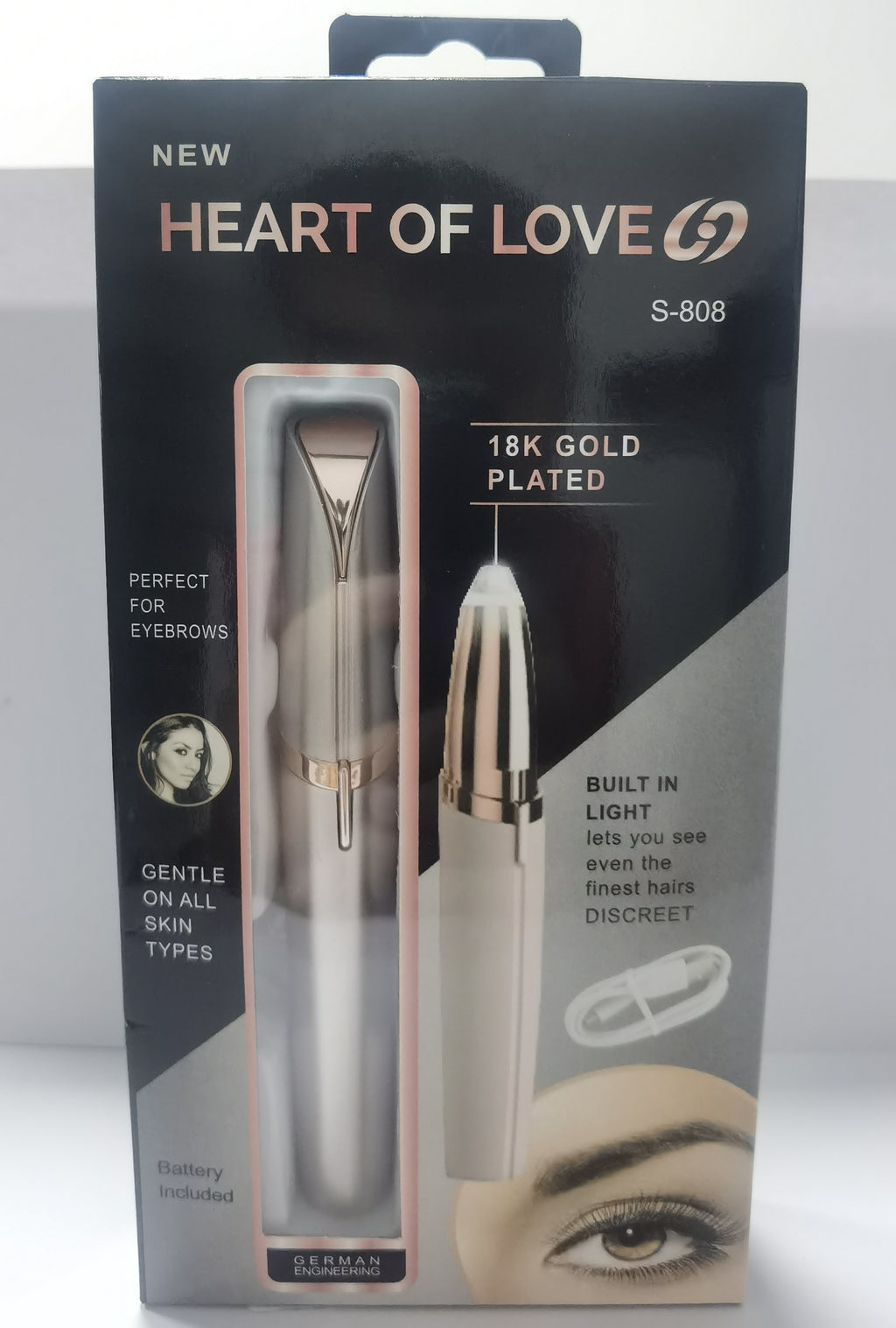 Portable eyebrow trimmer with LED light showing the compact grooming device