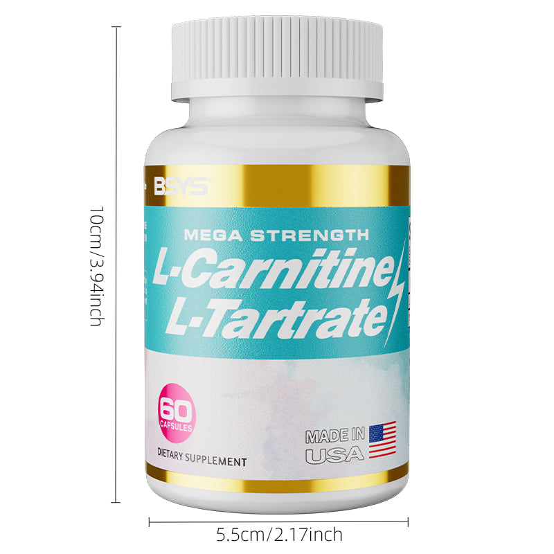 Image of L-Carnitine L-Tartrate Capsules showing benefits like energy conversion and endurance improvement.