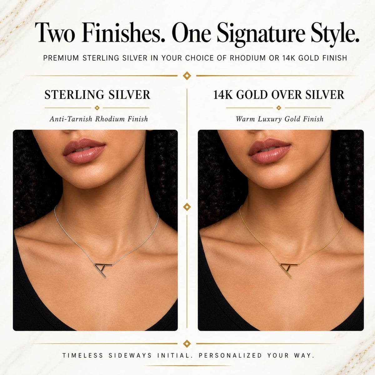 Dainty Sideways Initial Necklace for Women – Sterling Silver or 14K Gold Plated 20Mm Alphabet Letter Pendant