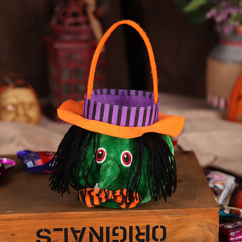 Cute Halloween candy bag in pumpkin or witch style, 16 by 16 cm