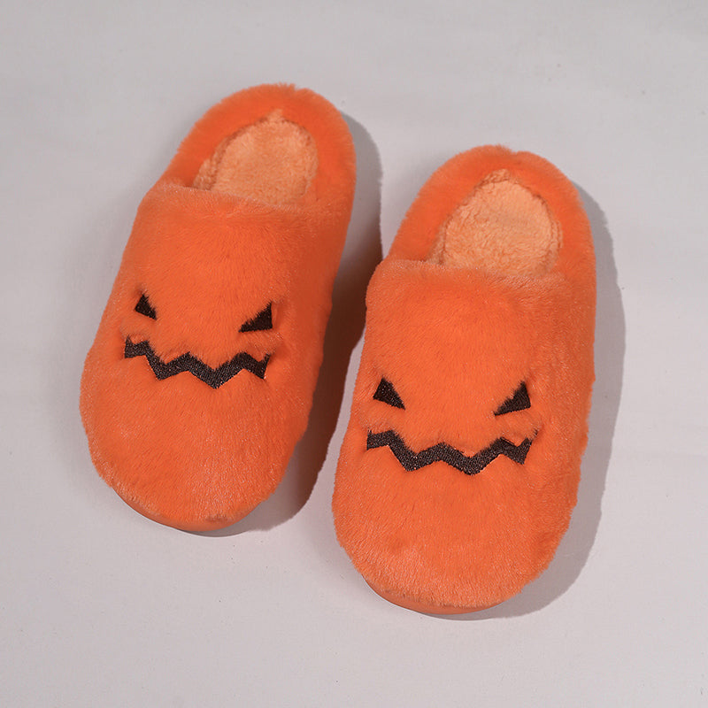 Cute pumpkin slippers for winter with plush lining and coral velvet upper