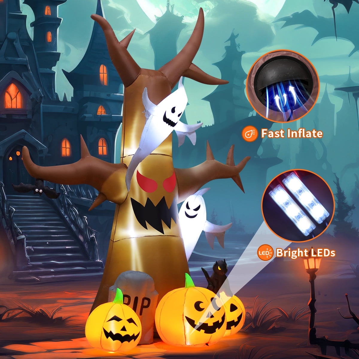 Giant 11.8 FT Halloween Inflatable Tree with LED Lights - Perfect for Spooky Outdoor Decorations!