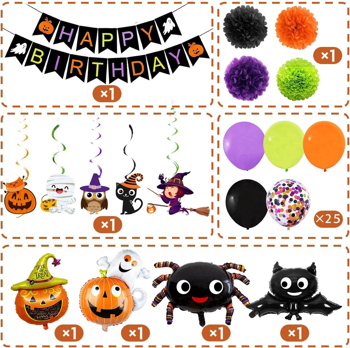 Spooktacular Halloween Birthday Party Decorations Set – Includes Banners, Balloons, and Cake Topper for a Festive Celebration!