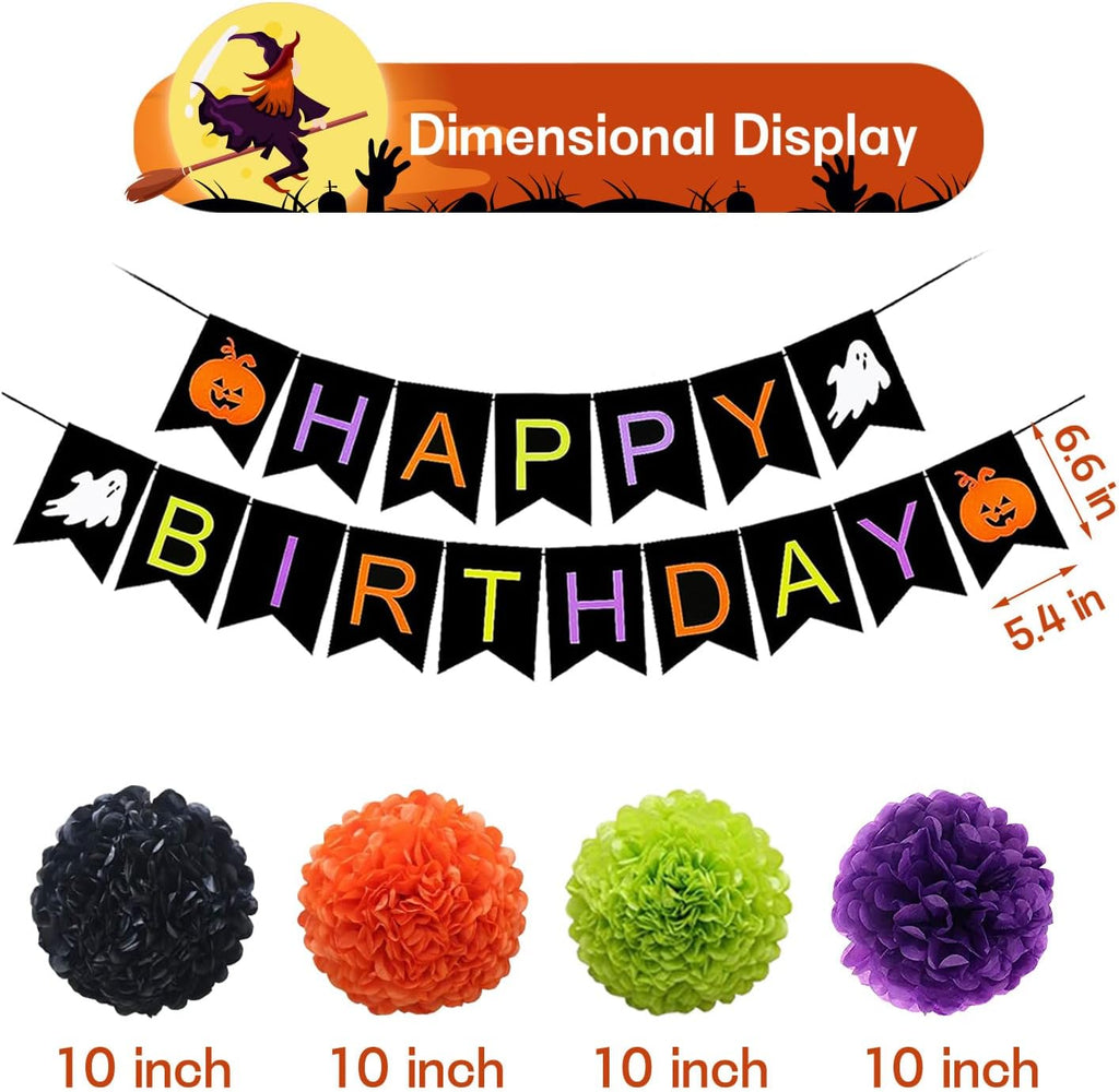 Spooktacular Halloween Birthday Party Decorations Set – Includes Banners, Balloons, and Cake Topper for a Festive Celebration!