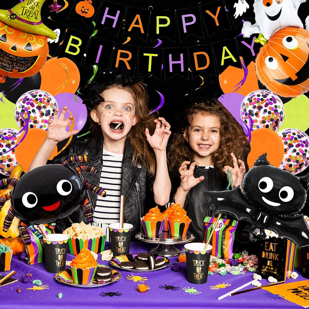 Spooktacular Halloween Birthday Party Decorations Set – Includes Banners, Balloons, and Cake Topper for a Festive Celebration!