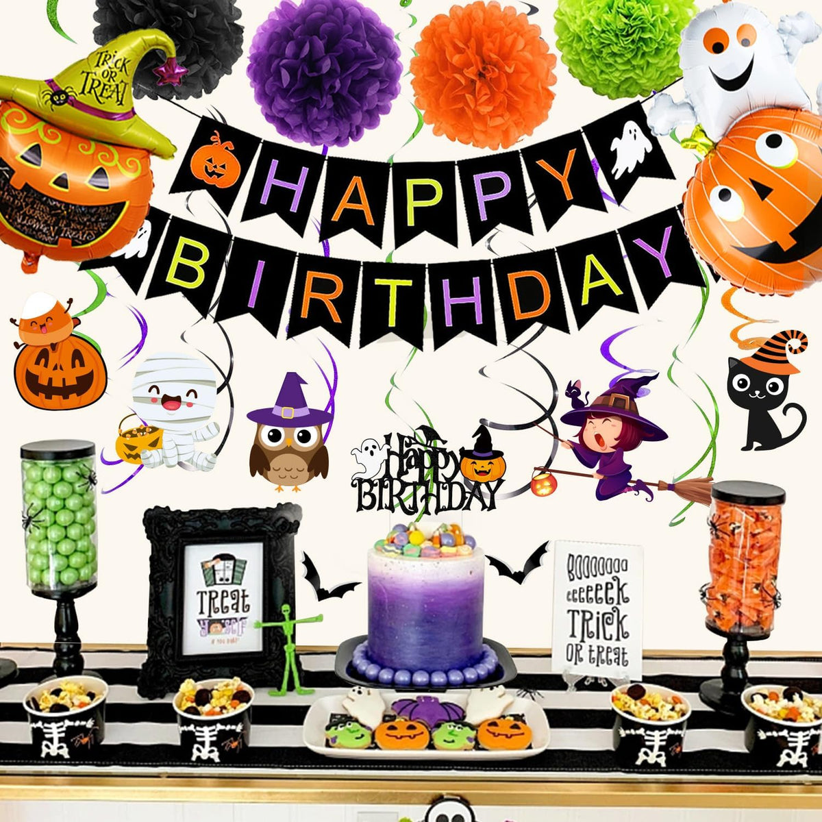 Spooktacular Halloween Birthday Party Decorations Set – Includes Banners, Balloons, and Cake Topper for a Festive Celebration!