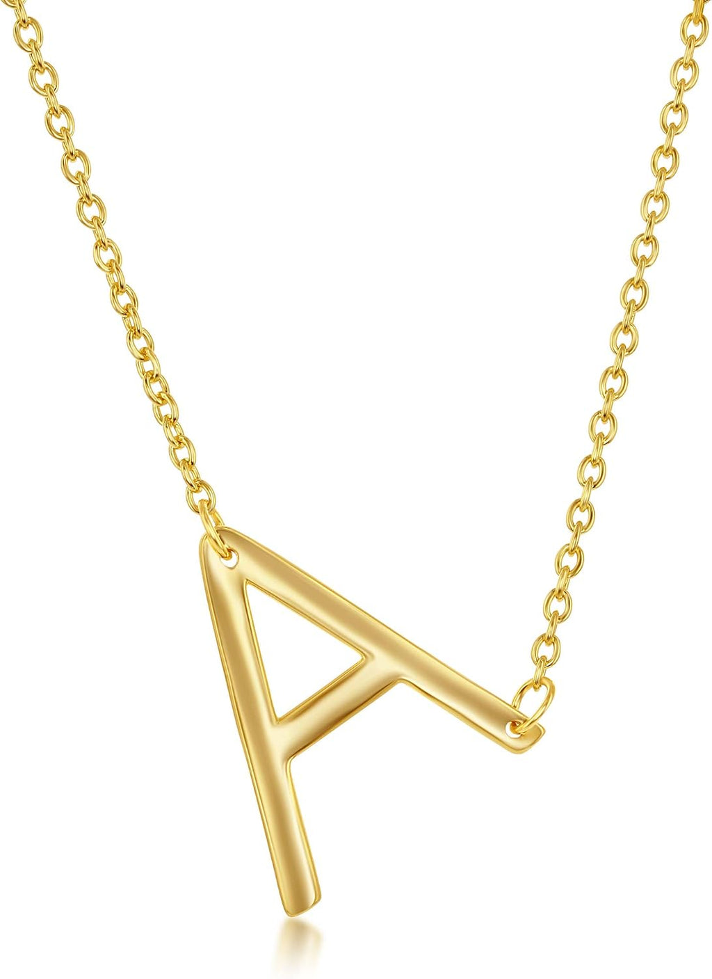 Dainty Sideways Initial Necklace for Women – Sterling Silver or 14K Gold Plated 20Mm Alphabet Letter Pendant
