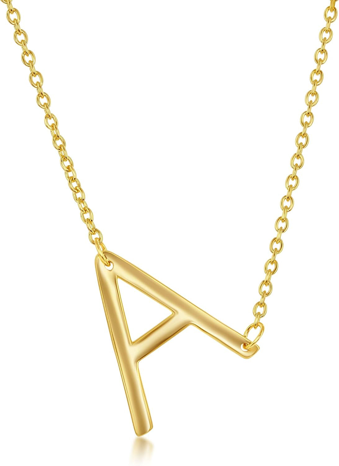 Dainty Sideways Initial Necklace for Women – Sterling Silver or 14K Gold Plated 20Mm Alphabet Letter Pendant