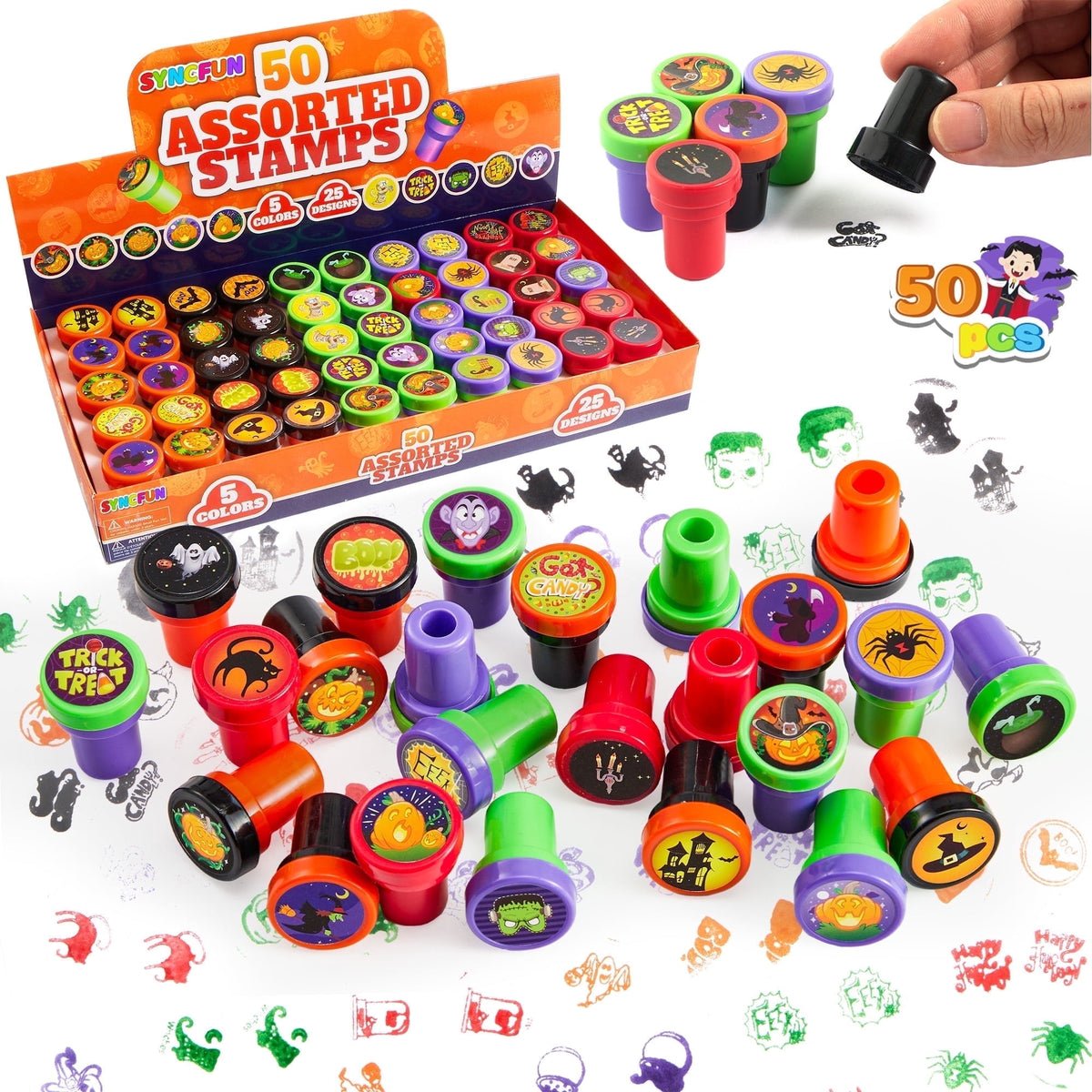 Spook-tacular 50 Piece Halloween Assorted Stamps - Perfect for Kids' Parties and Trick or Treat Goodies!