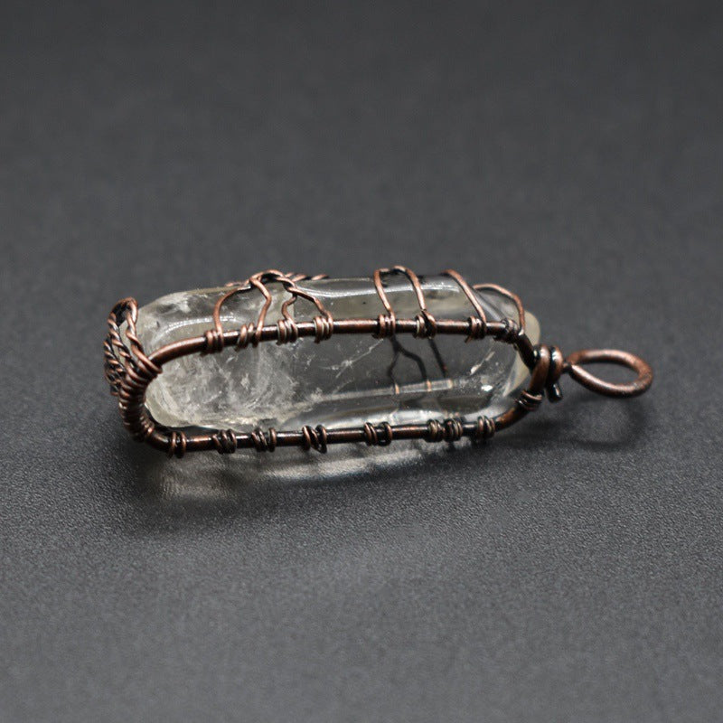 Stone crystal pendant necklace with crystal-column pendant and rainbow-inspired design