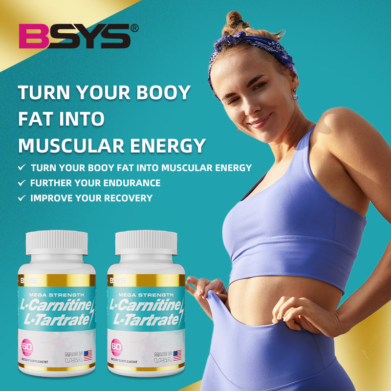 Image of L-Carnitine L-Tartrate Capsules showing benefits like energy conversion and endurance improvement.