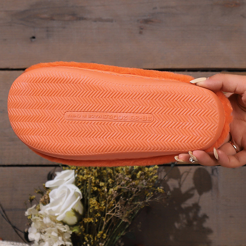Cute pumpkin slippers for winter with plush lining and coral velvet upper