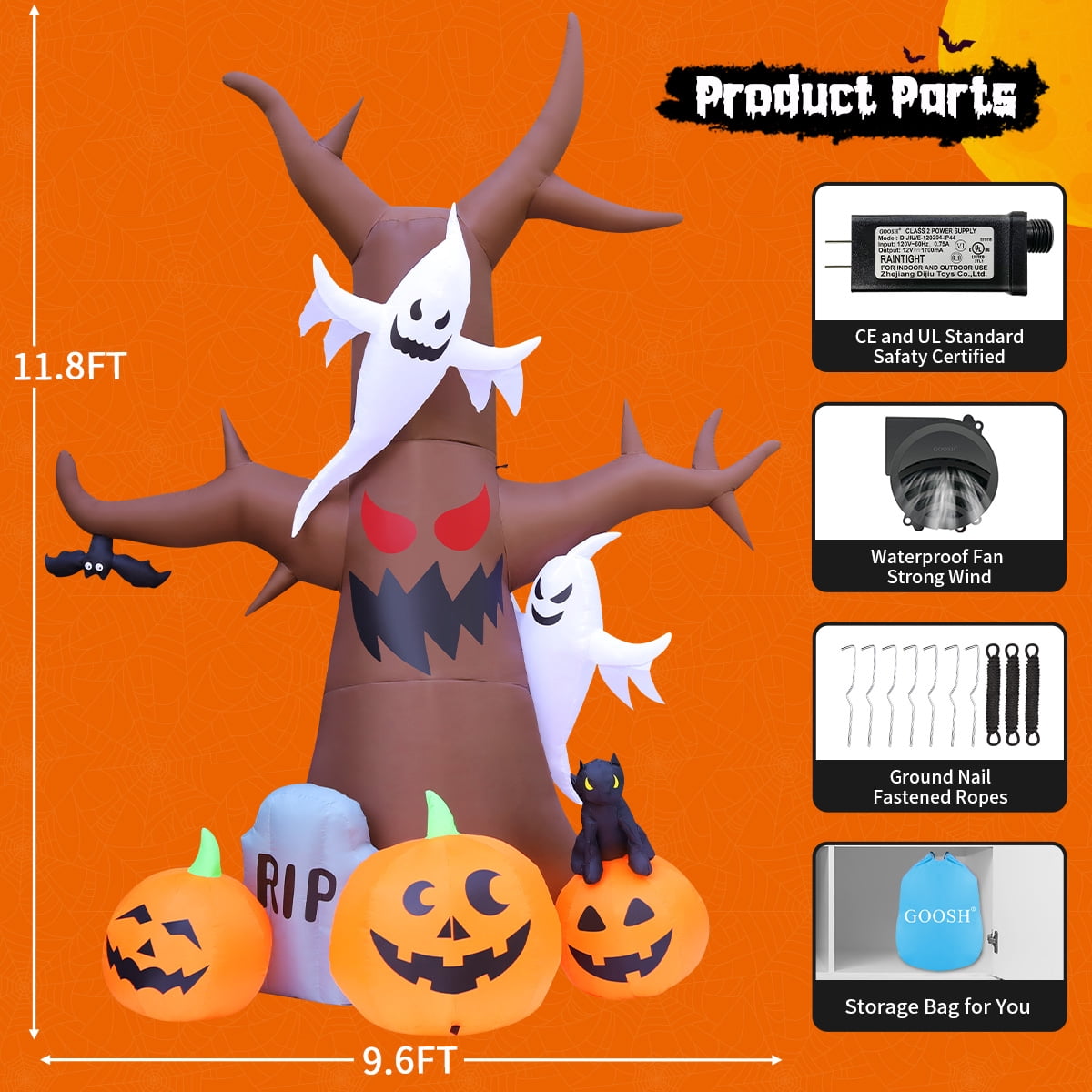 Giant 11.8 FT Halloween Inflatable Tree with LED Lights - Perfect for Spooky Outdoor Decorations!