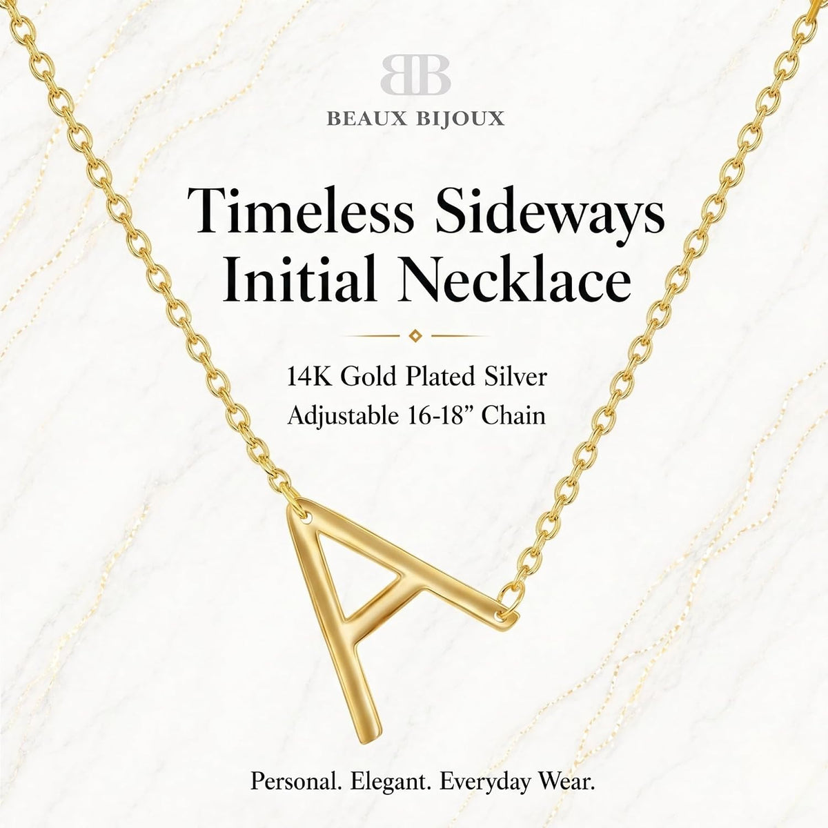 Dainty Sideways Initial Necklace for Women – Sterling Silver or 14K Gold Plated 20Mm Alphabet Letter Pendant