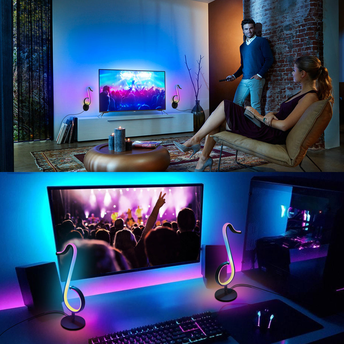 Smart LED night light with app control on a bedside table