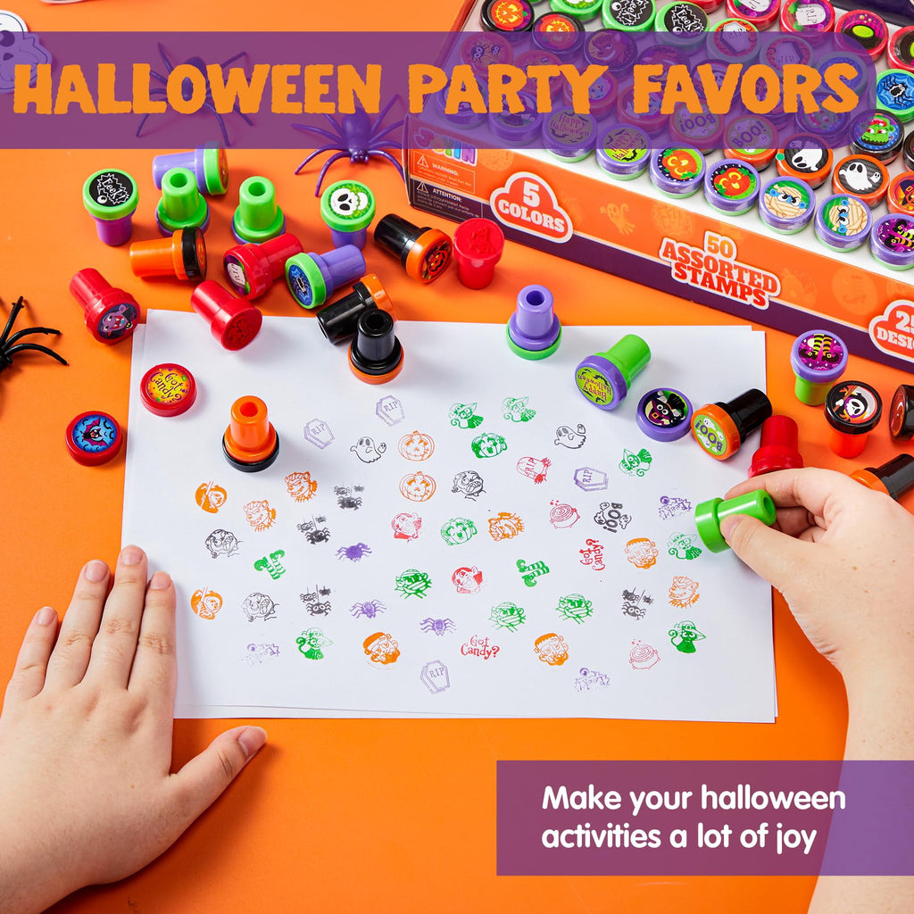 Spook-tacular 50 Piece Halloween Assorted Stamps - Perfect for Kids' Parties and Trick or Treat Goodies!
