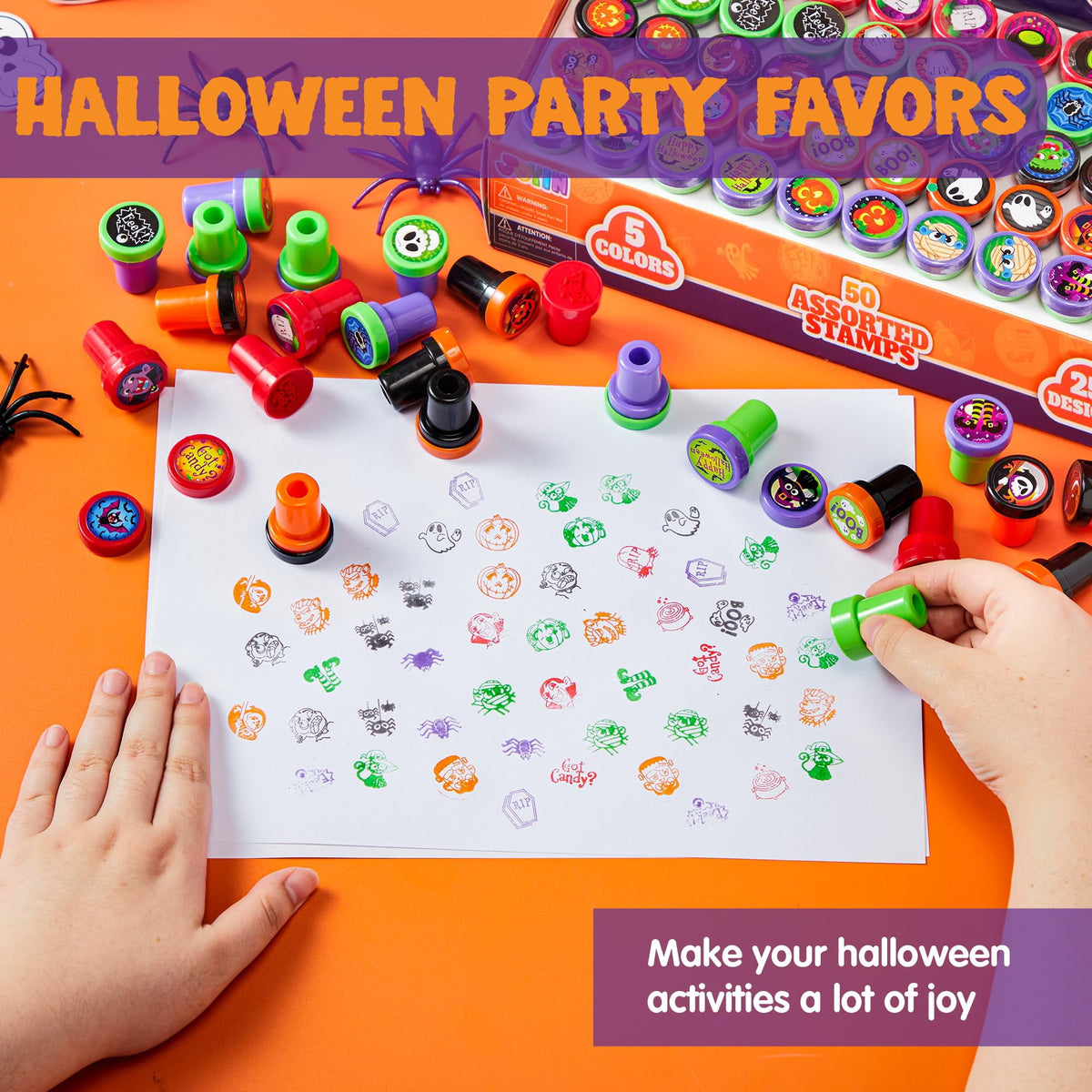 Spook-tacular 50 Piece Halloween Assorted Stamps - Perfect for Kids' Parties and Trick or Treat Goodies!