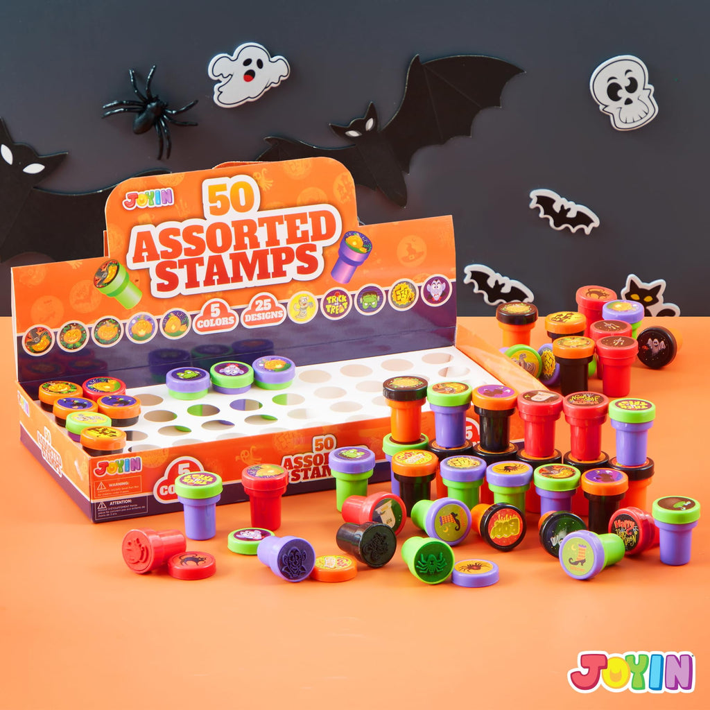 Spook-tacular 50 Piece Halloween Assorted Stamps - Perfect for Kids' Parties and Trick or Treat Goodies!