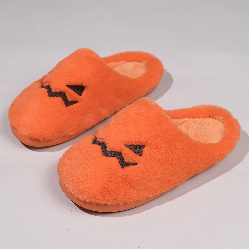 Cute pumpkin slippers for winter with plush lining and coral velvet upper