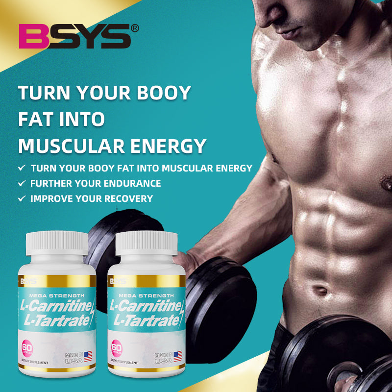 L-Carnitine L-Tartrate Capsules by BSYS to turn your body fat into muscular energy and improve recovery.