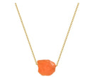 Stone crystal pendant necklace featuring an orange pendant on a gold chain, stylish for everyday wear.